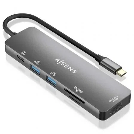 Aisens USB-C Dock 6 en 1 HDMI 4K, 2x USB-A, PD 100W, Gris